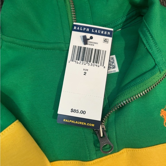 Ralph Lauren Green and Yellow Quarter-Zip Pullover - Picture 3 of 3